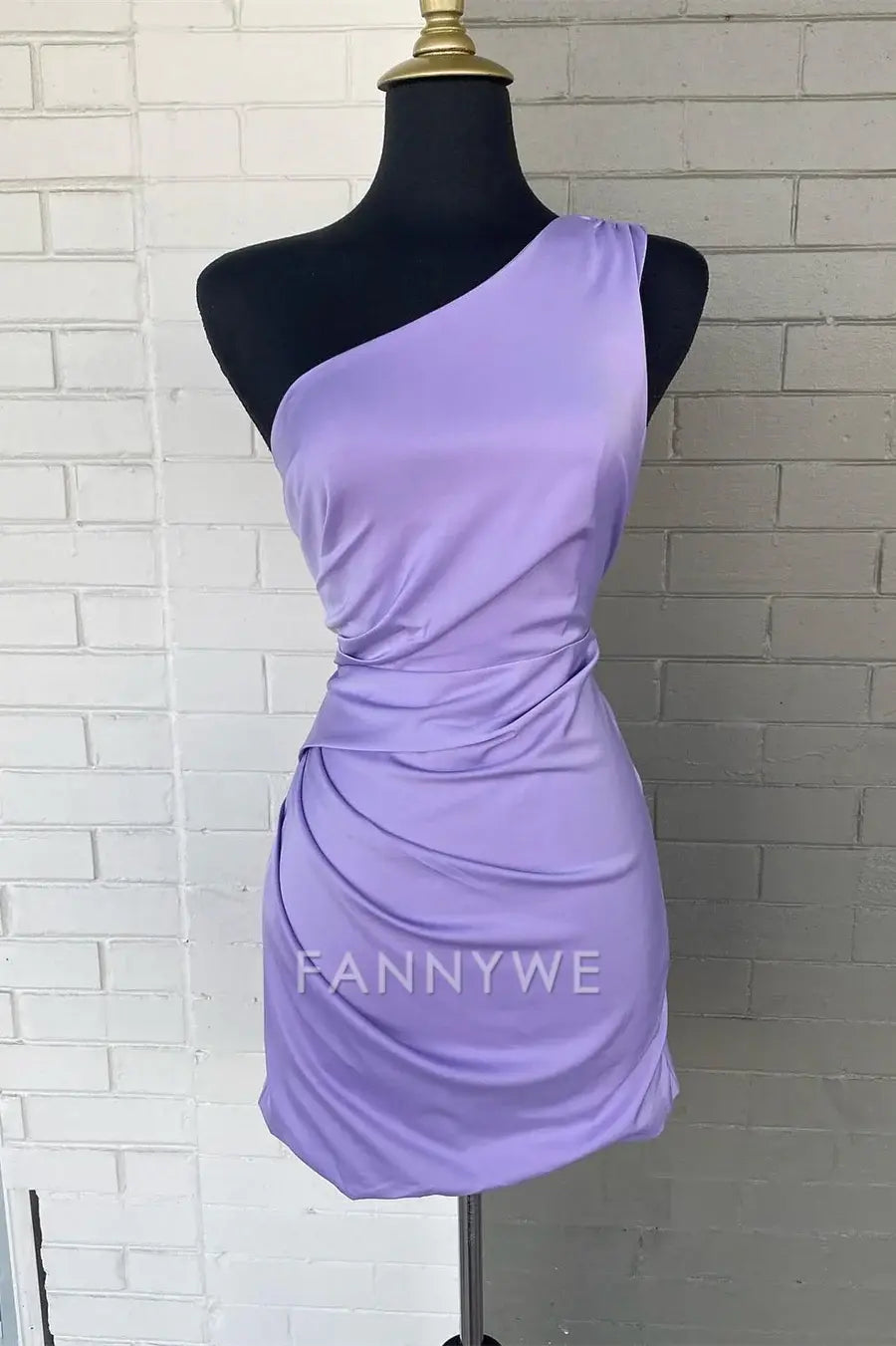 FannyWe Lavender One-Shoulder Ruched Short Homecoming Dress formal wear dresses